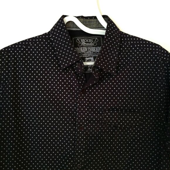 Men's BROKEN THREADS Brand Short Sleeve Size LARGE Button-Up Casual Shirt Black - Picture 1 of 4
